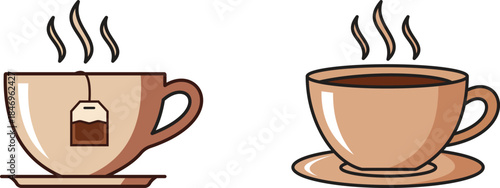 Steaming hot beverages, a delightful illustration of a cup of tea and a cup of coffee vector