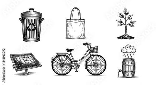 Collection of New Year's Resolutions themed icons for sustainability  