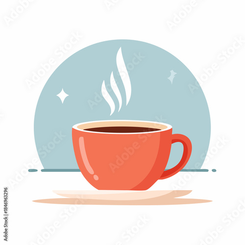 Steaming hot cup of coffee on a saucer, perfect for a morning break or a cozy afternoon