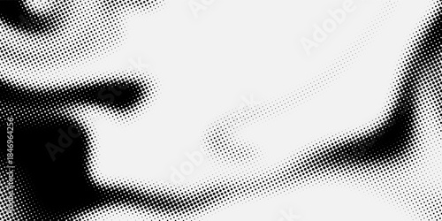Grunge halftone gradient background. Faded grit noise texture. White and black sandy wallpaper. Retro pixelated backdrop. Anime or manga style comic overlay. Vector graphic design textured template