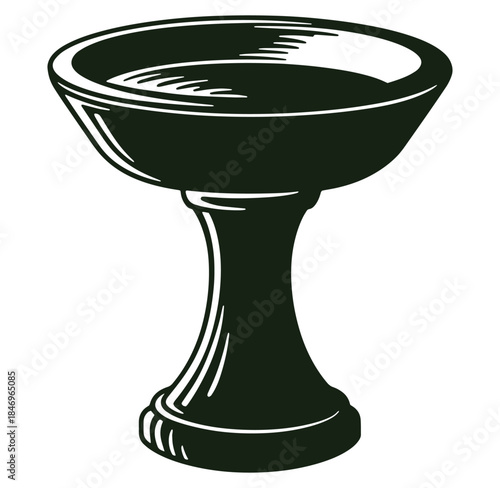 Elegant vintage pedestal bowl illustration in black and white isolated on a white background
