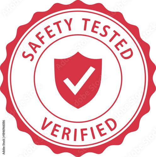 Red Safety Tested Verified Badge Icon for Product Certification