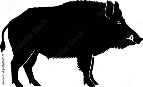Wild Boar Silhouette Vector Isolated on White Background