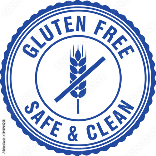 Blue Gluten Free Safe Clean Label Badge for Food Packaging Design