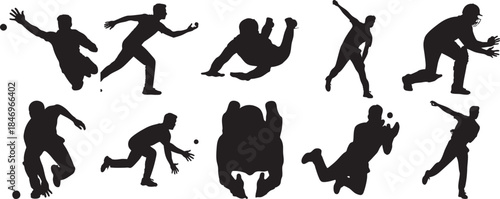 Cricket Players Action Silhouettes Collection