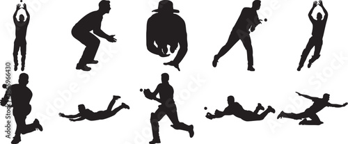 set of black silhouettes of men playing baseball