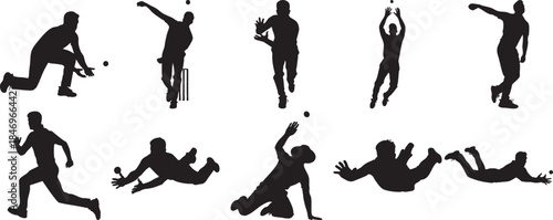 Silhouettes of athletes engaging in various sports actions