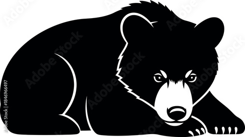 Black Bear Cub Silhouette Vector Illustration Isolated on White