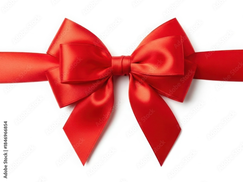 Naklejka premium Red satin gift bow and ribbon isolated on white background