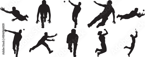 Silhouettes of Athletes Playing Volleyball