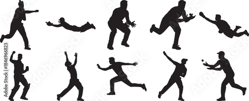Silhouettes of people playing with ball and jumping isolated on transparent background