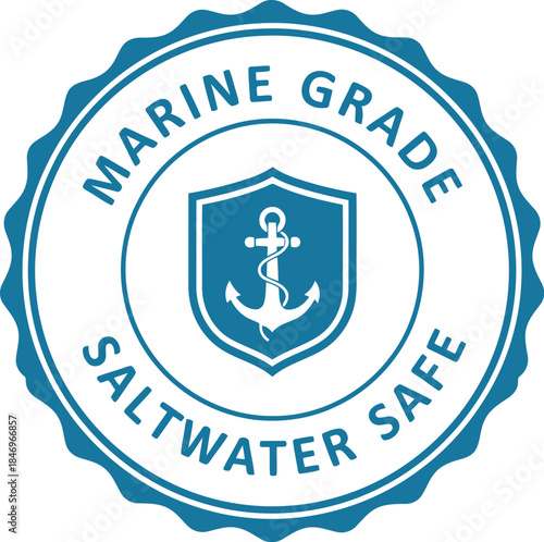 Marine Grade Saltwater Safe Badge with Anchor Shield Vector Icon