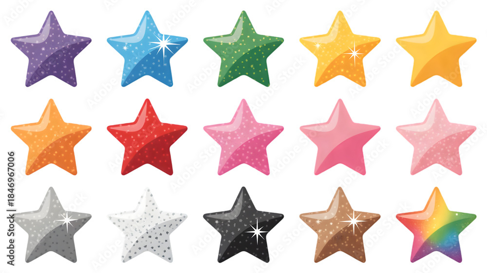 Obraz premium Vibrant star icons in various colors on transparent background PNG