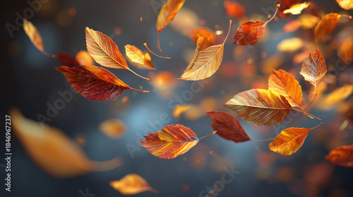 Captivating autumnal leaves in mid-air, a visual symphony of the season