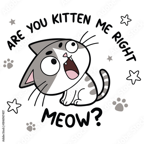 Surprised cartoon cat with text meow kitten