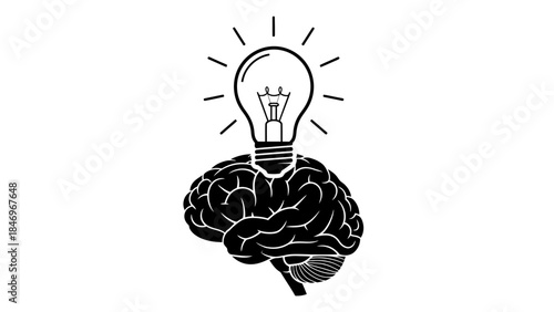 Brain Lightbulb Vector, High Contrast Flat Design