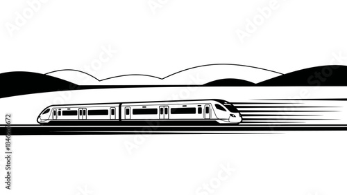 Modern Black & White Speeding Train Illustration