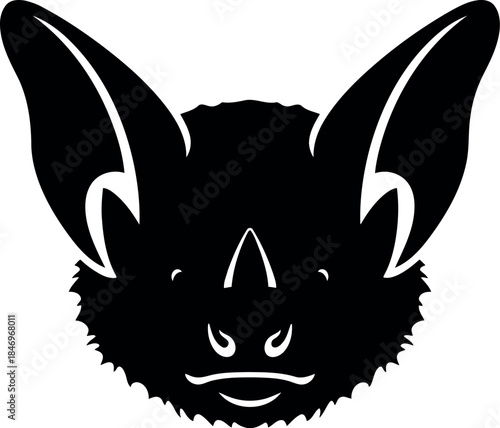 Black Bat Face Silhouette Vector Icon for Halloween and Design