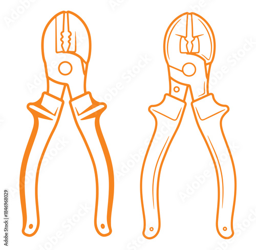 Vector illustration of orange bolt cutters tools against a white background