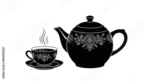 Flat Design Tea Ritual - Traditional Black & White