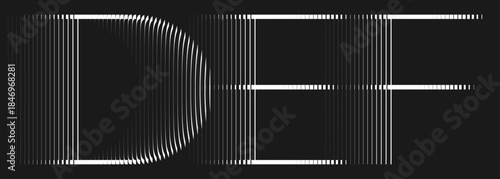 Alphabet with ribbed glass effect. Geometric typography set with thin capital letters distorted by vertical ribbing. Modern font with refined linear structure. Minimal typeface warped by fluted glass