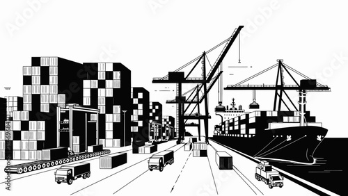 Container Port Illustration - Global Logistics