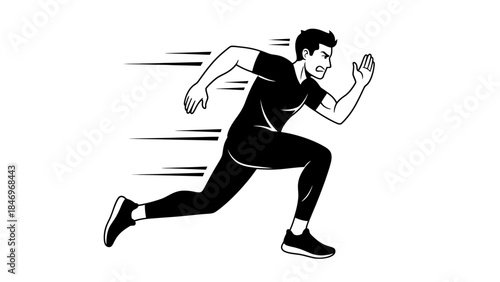 Determined Running Person, Black & White Flat Design