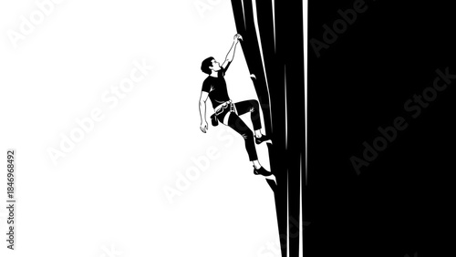 Black-and-White Daring Ascent Vector Cliff Rock Climbing