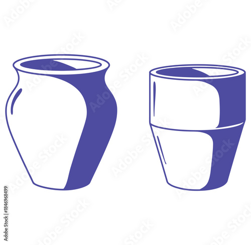 Vector illustration of two simple ceramic vessels in a minimalistic style for design projects
