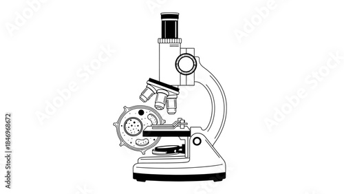 Black & White Microscope Cell Exam, Flat Design