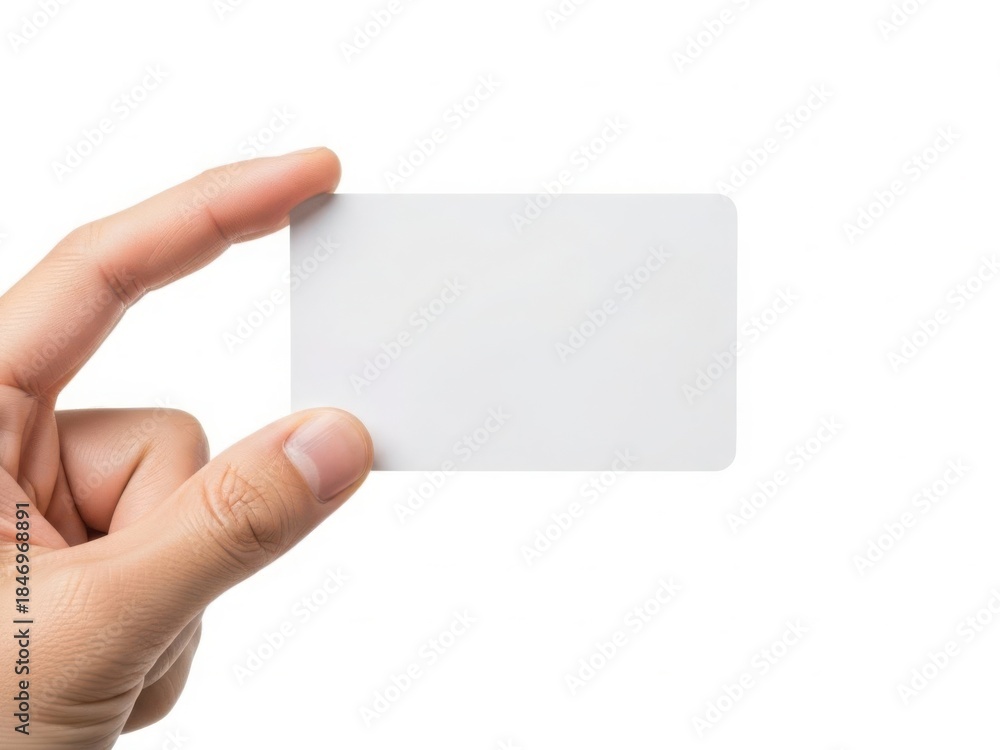 Obraz premium A hand holding a blank white card isolated on white background