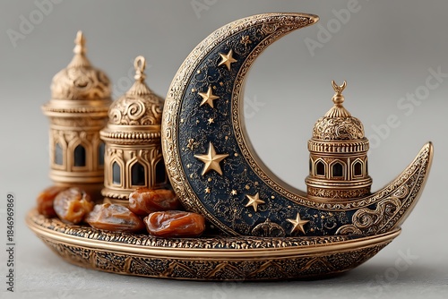 Eid mubarak crescent moon lantern display high resolution photo