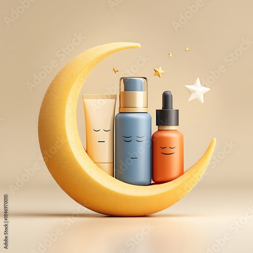 Evening skincare routine bottles minimalist concept high resolution photo