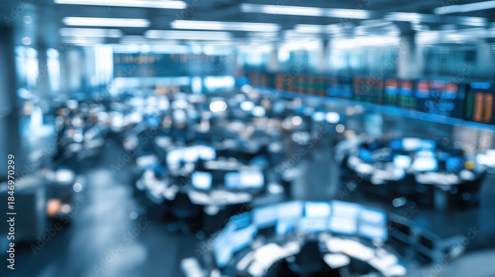 Obraz premium Blurred Modern Trading Floor with Monitors