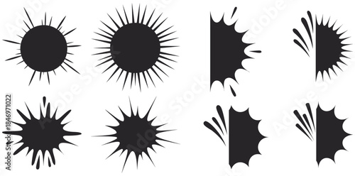 Ink Splatter Explosion: Capturing a range of ink splatter elements, perfect for design assets. These graphics evoke dynamic energy and impact.