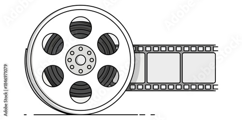 Film Reel and Strip: A cinematic symbol of storytelling, featuring a classic film reel with its spiraling filmstrip and individual frames, ready to capture moments in time.