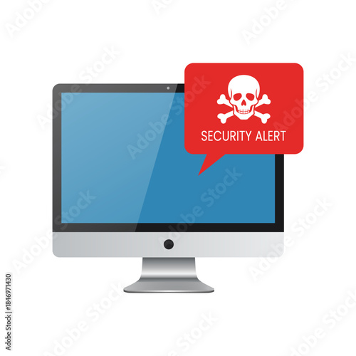 Cybersecurity Alarm: A monitor with a red security alert, signifying an imminent danger in the digital realm. A visual representation of a system under threat.
