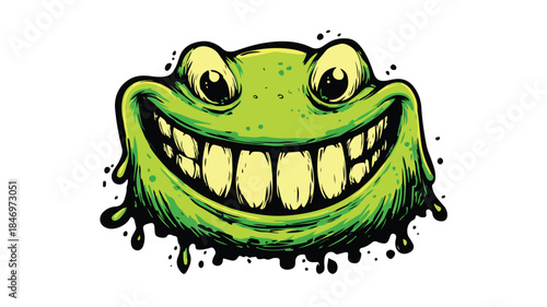 Happy Green Monster Cartoon Drawing Smiling with Joy Vector Illustration