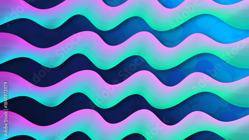 Neon Aqua–Purple Wavy Bands Abstract Background (16:9)