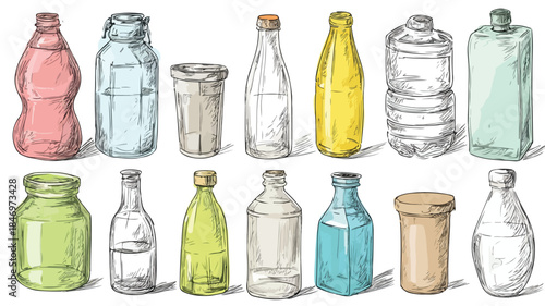Assorted Collection of Items with Bottles on White Background