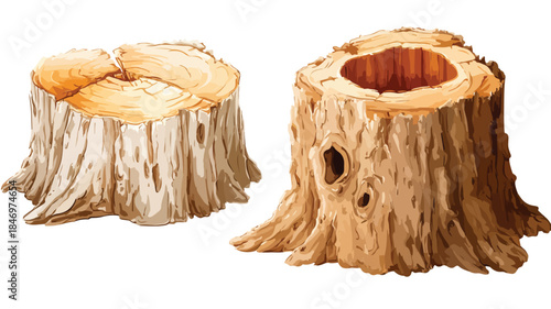 Wooden Tree Stump with Plank on Top - Natural Outdoor Concept