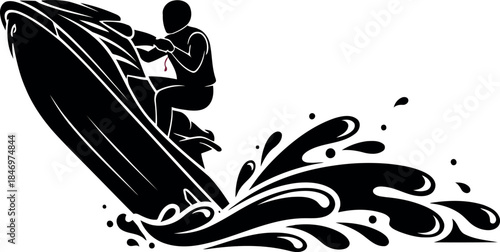 Silhouette of a surfer riding a wave on a surfboard in ocean