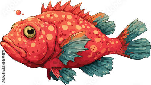 Vibrant Cartoon Fish Character Illustration in Bright Colors