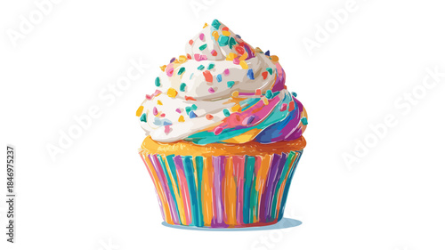 Delicious Vector Cupcake with Colorful Rainbow Sprinkles for Celebrations