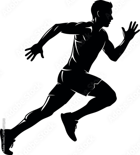 Silhouette of a man running quickly in a sprint silhouette