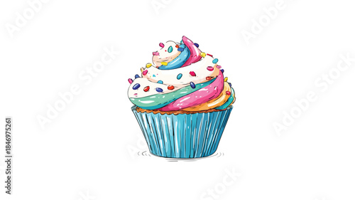 Delicious Vector Cupcake with Colorful Rainbow Sprinkles for Celebrations