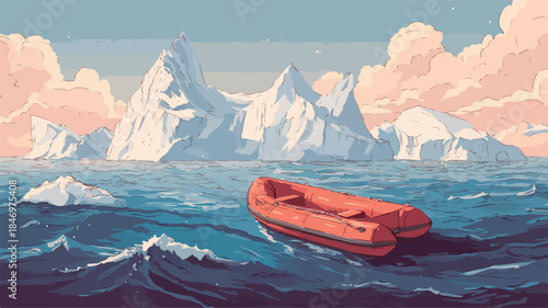Inflatable Boat Floating in Ocean - Peaceful Nautical Scene