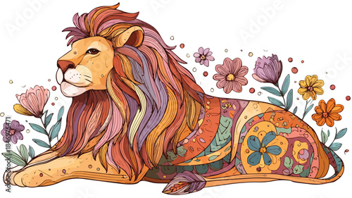 Whimsical Cartoon Lion with Floral Mane for Creative Designs