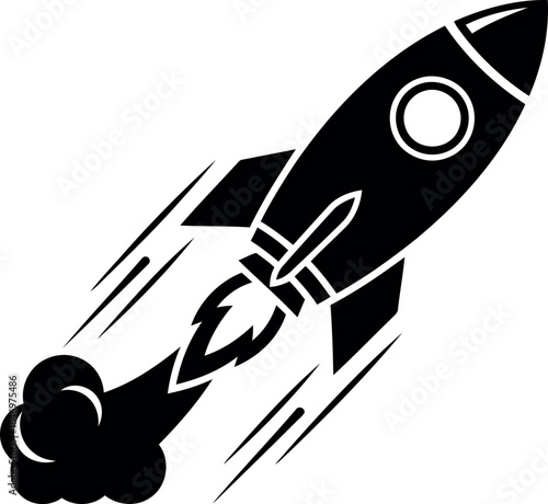 Silhouette of a rocket ship soaring through space