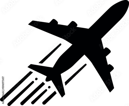 Airplane silhouette taking off with speed lines travel and aviation